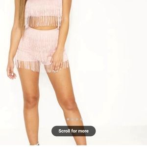 Pretty Little Thing Tiered Fringe Short - Pink